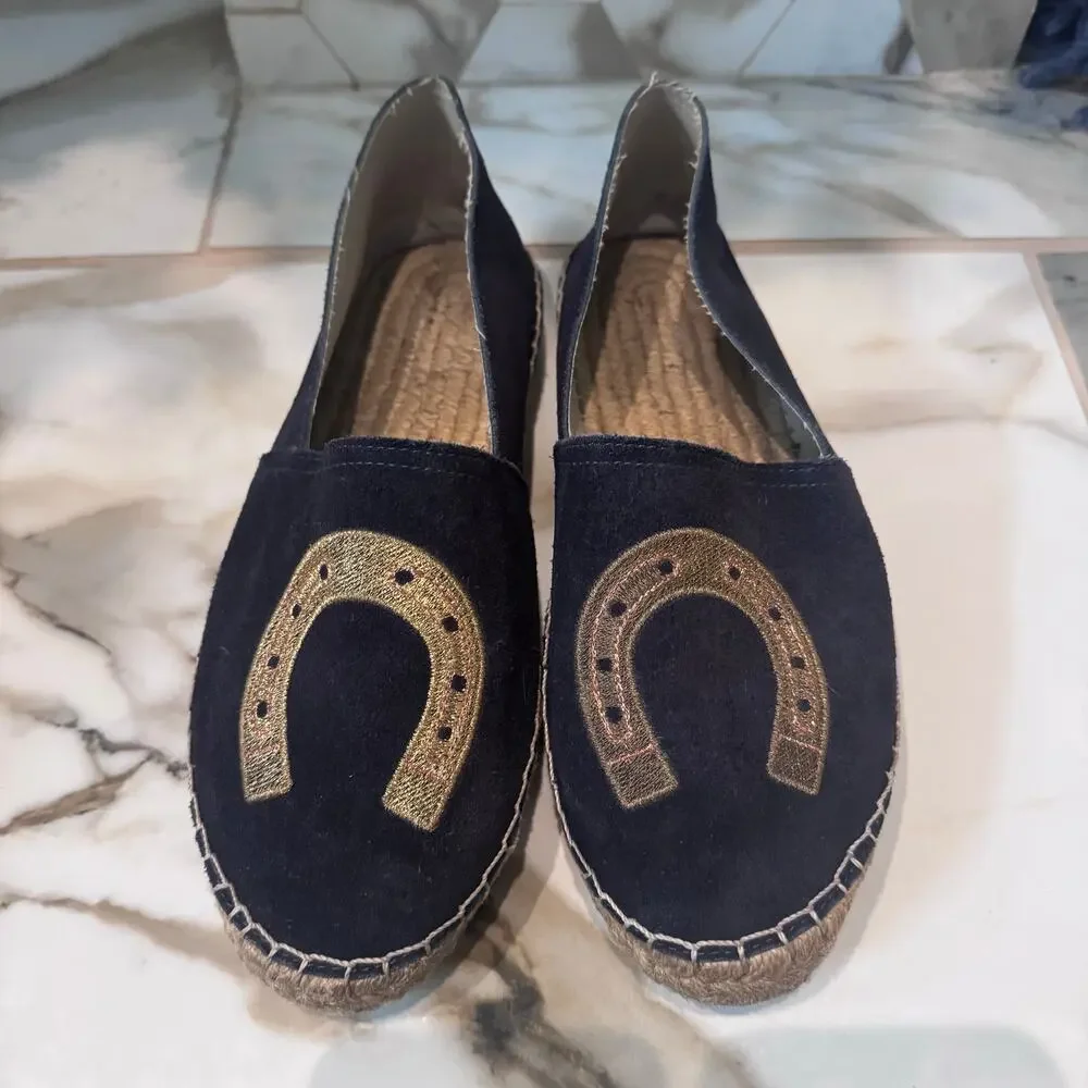 Cervera Women's Navy Blue Suede Lucky Horseshoe Espadrilles Size‎ 10 Casual